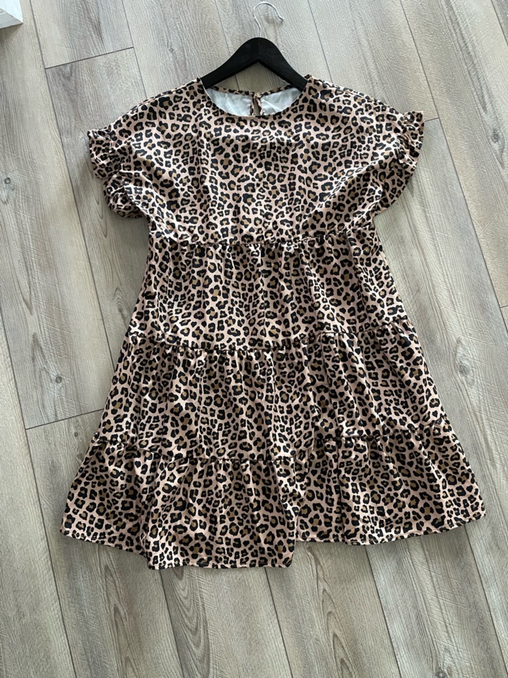 Leopard Print Tiered Midi Dress - Brown